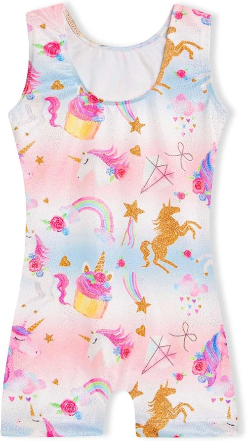 Domusgo Gymnastics Leotard for Girls - Sparkly One-Piece Unitard with Shorts | Pro Fit