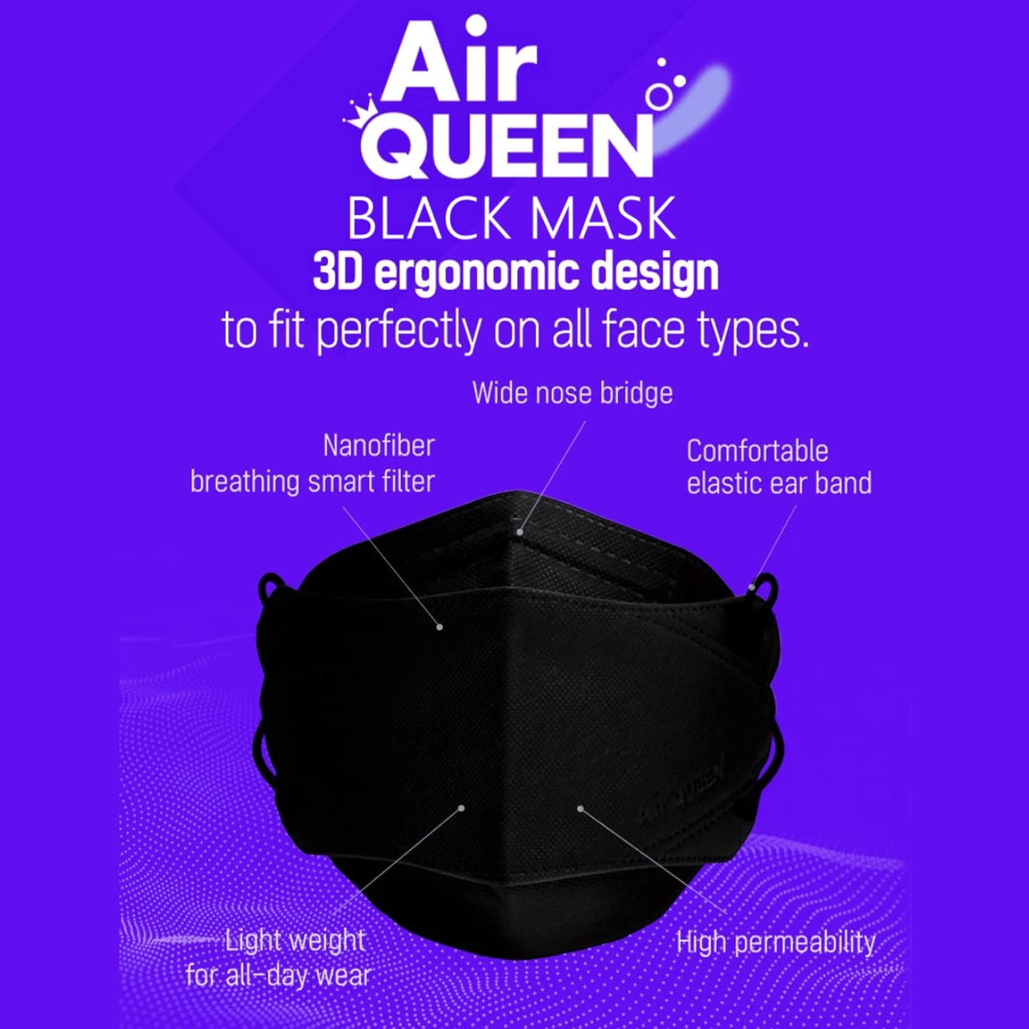 AIRQUEEN 3-Layer Nano-Filter Face Mask for Adults, Black 100 Pack, Lightweight and Breathable Face Mask, Reusable Face Mask