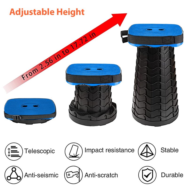 Outward Gear Portable Collapsible Stool Set - Heavy Duty Square Foldable Stool + Thick Seat Cushion - 550lbs Load Capacity for Camping Travel Picnic Gardening (Blue/Black)