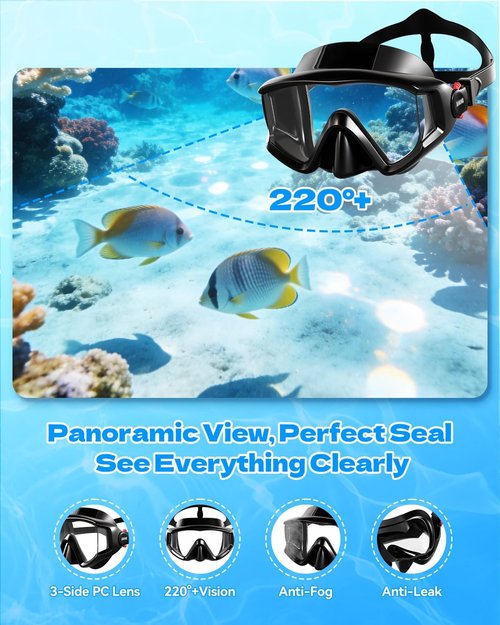 Aegend Snorkeling Gear Set - Anti-Fog Panoramic Mask, Adjustable Fins & Dry Top Snorkel | All-in-One Travel Solution for Adults