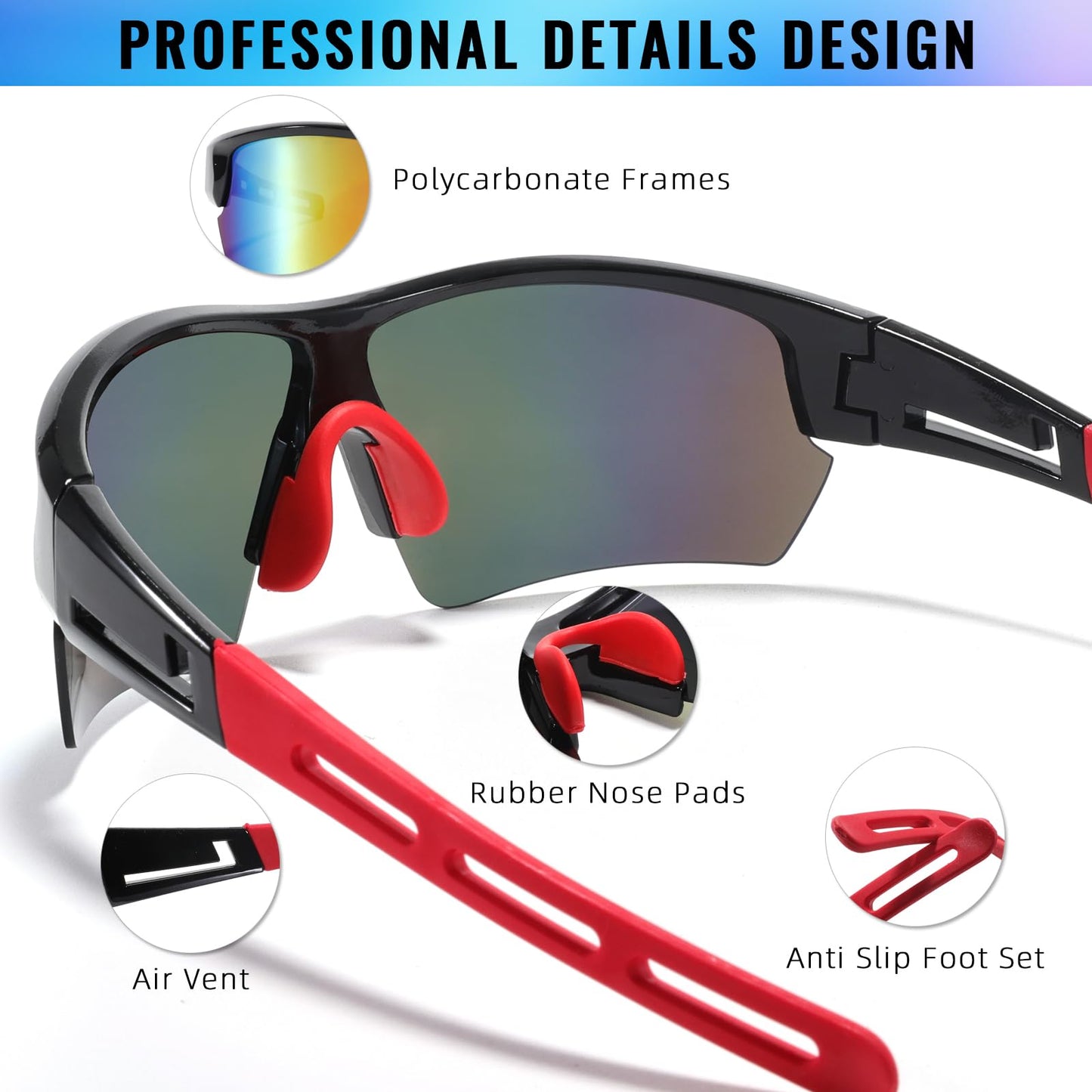 NICBOOY 3Packs Sports Sunglasses for Men Youth Women Baseball Sunglasses for Youth Softball UV Protection Cycling Sunglasses