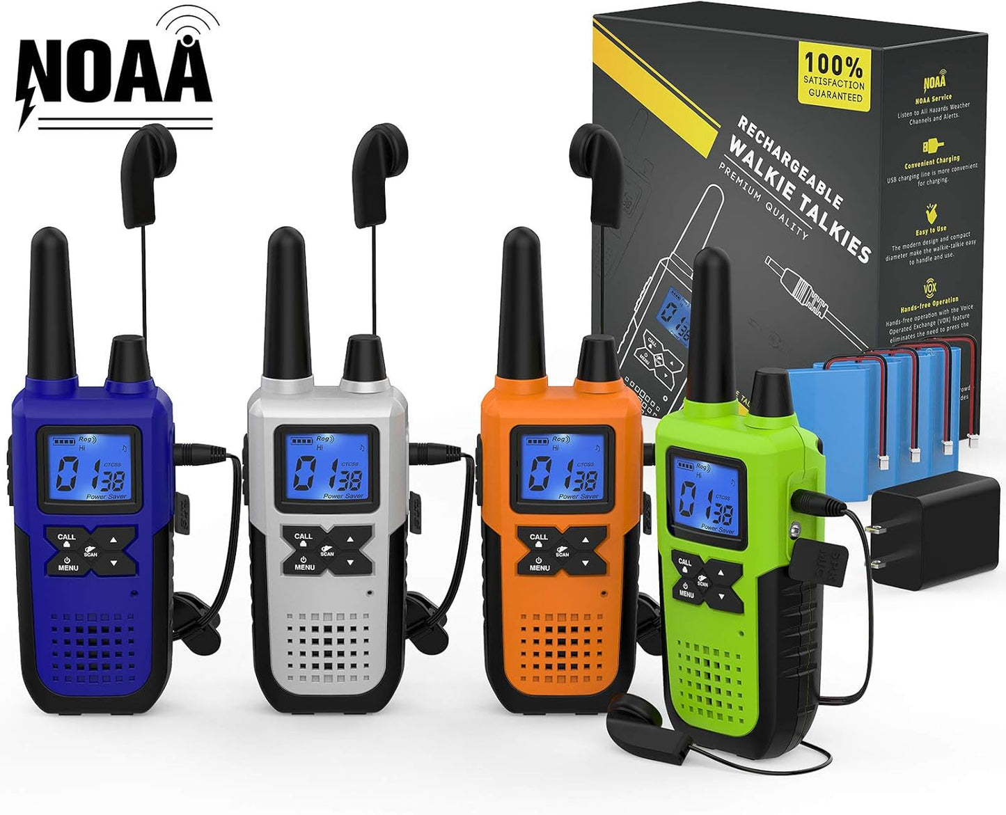 Topsung Walkie Talkies - Long Range Rechargeable 2-Way Radios with Earpiece | 4-Pack for Camping & Adventures