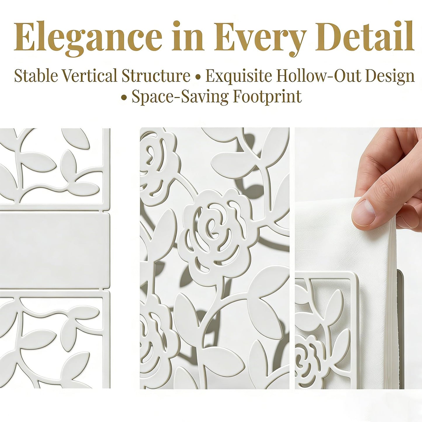 Resama Metal Napkin Holder for Table,Metal Rose Standing Napkin Holder for Kitchen Dining Tables & Countertops, Black Countertop Napkin Holders for Indoor & Outdoor,Unique Table Decor Gifts (White)