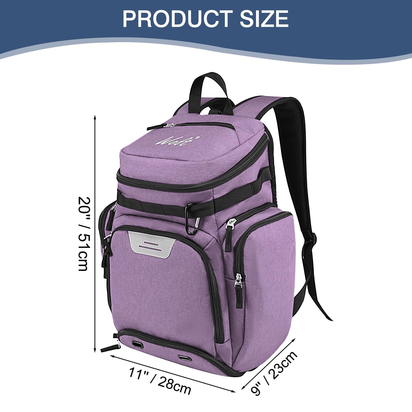 WOLT Basketball Backpack, Large Sports Bag with Separate Ball Compartment and Shoes Pocket for Basketball, Soccer, Rugby, Volleyball, Baseball