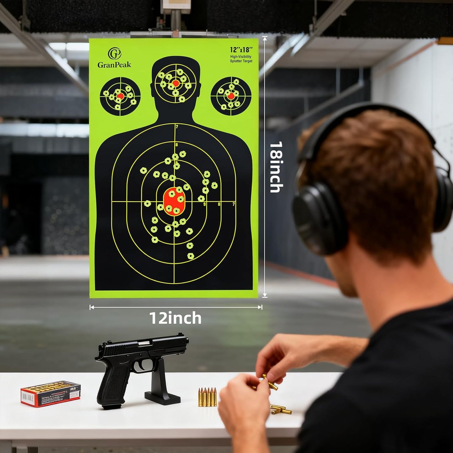 Silhouette Splatter Targets - Adhesive Shooting Targets with Bright Fluorescent Yellow Design | 12 x 18 Inch
