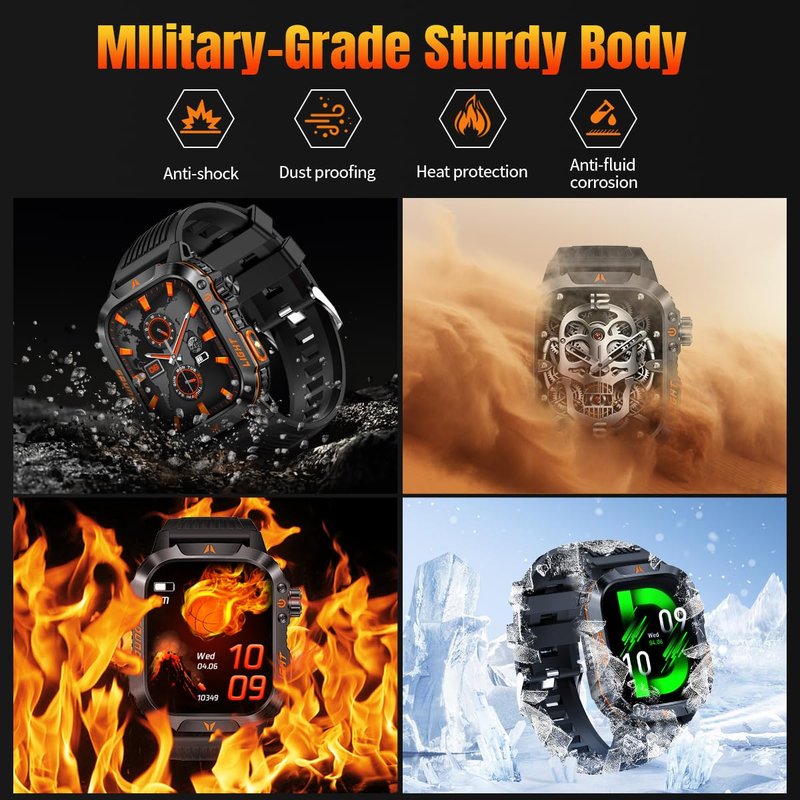 QTLLBT Men's Military Smart Watch HD Compass Altimeter Barometer Fitness Tracker Sports Watch Pedometer Mountaineering Watch Sleep Monitoring Function Men's and Women's Watches