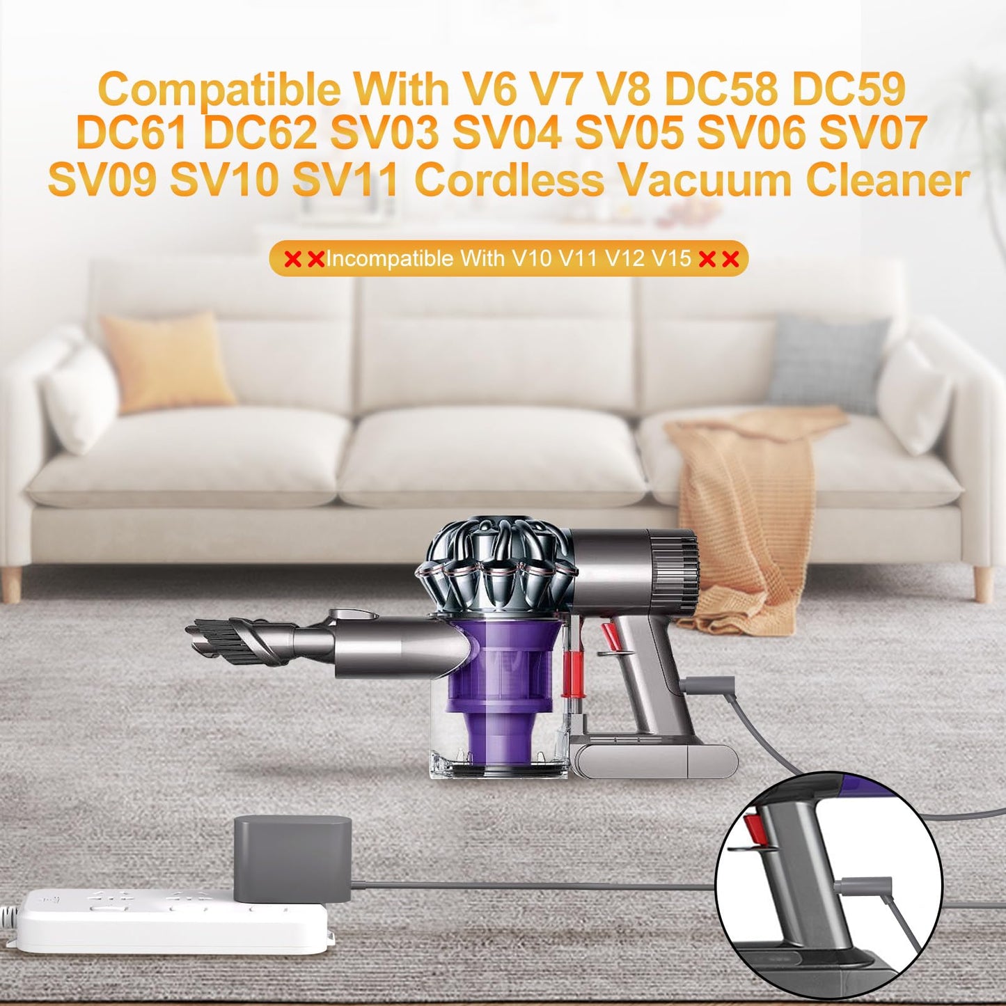 26.1V Vacuum Charger Compatible with Dyson V8 V7 V6 DC59 DC58 DC61 DC62 SV03 SV04 SV05 SV06 SV07 SV09 SV10 SV11 Animal Motorhead Absolute Trigger Cordless Vacuum Cleaner 967813-02 205720-02 Power Cord