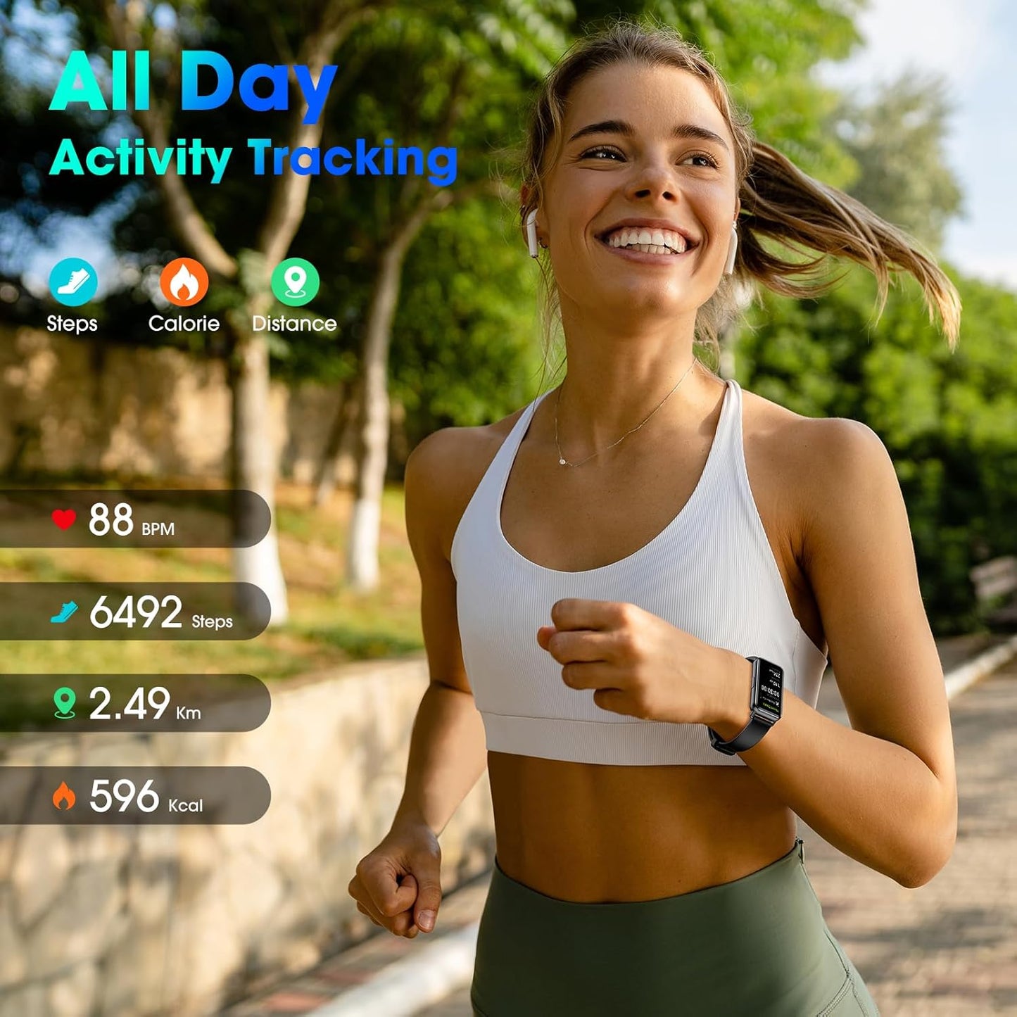 Skiennix Long Battery Life Pedometer Watch - Slim Waterproof Fitness Tracker | Heart Rate & Blood Oxygen Monitor