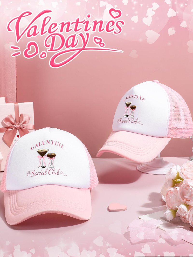 Suhine 8 Pack Galentine Trucker Hats for Women Valentine's Day Social Club Cap for Bestie Friends Galentine Gang Caps Valentine Sleepover Party Favors Goodie Bag Stuffers