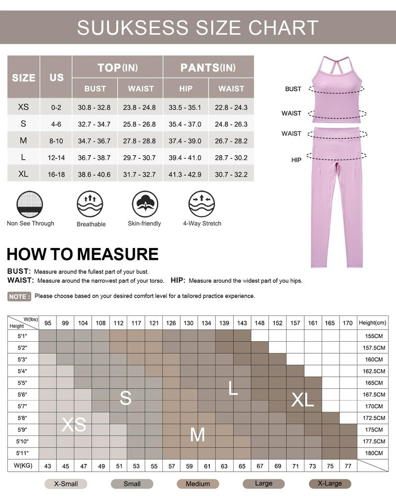 SUUKSESS Women 2 Piece Workout Sets Compression Tummy Control Leggings with Pockets Halter Built in Bra Tank Tops Sports Bra Scrunch Booty Lting Yoga Pants (Brown, XL)