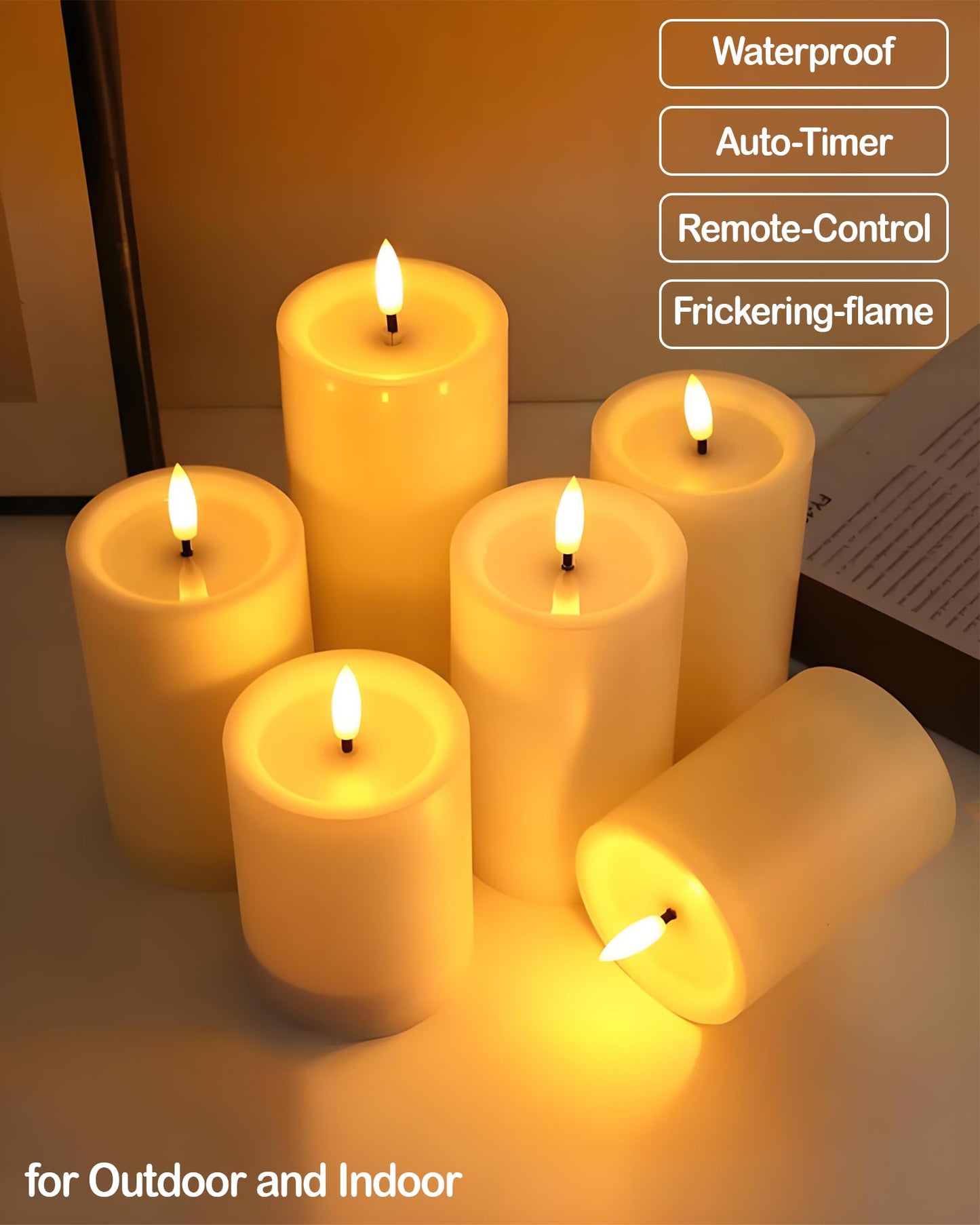Gmnee 3"x4" Outdoor Waterproof Flameless Candles with Remote and Timers, LED Candles, Battery Operated Candles, Electric Fake Pillar Candles for Patio, Porch, and Lanterns Decor (Ivory)