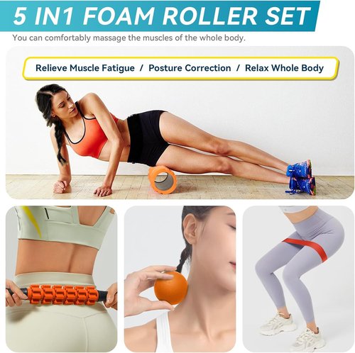 Krightlink 5-In-1 Foam Roller Set - Deep Tissue Massage & Fitness Tools | Whole Body Relief (Orange/Black)
