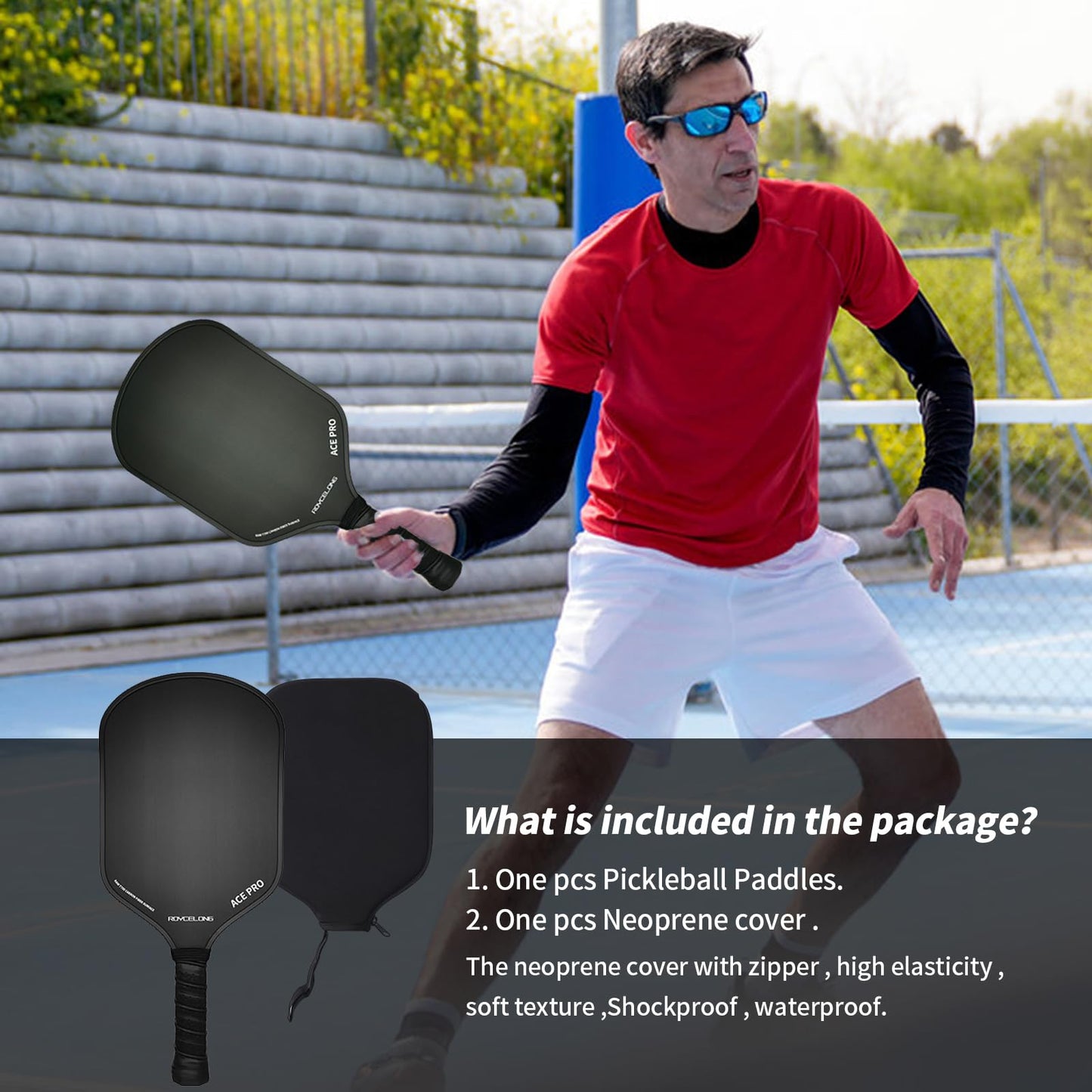 ROYCELONG Pickleball Paddles T700 Carbon Fiber Pickleball Rackets Lightweight Training Racquet Set for Beginners to Advanced Players USAPA Compliant Quiet 16mm Core Portable Bag (All Black, 1 Pack)