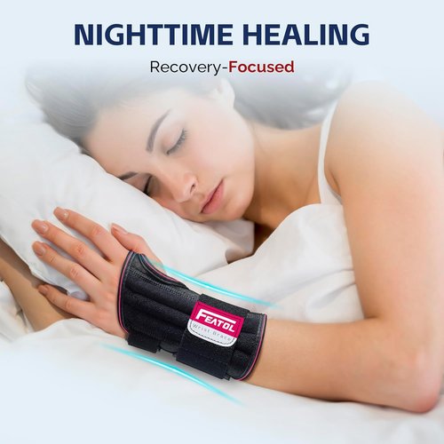FEATOL Carpal Tunnel Wrist Brace - 2 Pack Night Support for Pain Relief | Fits Right & Left Hand, Large