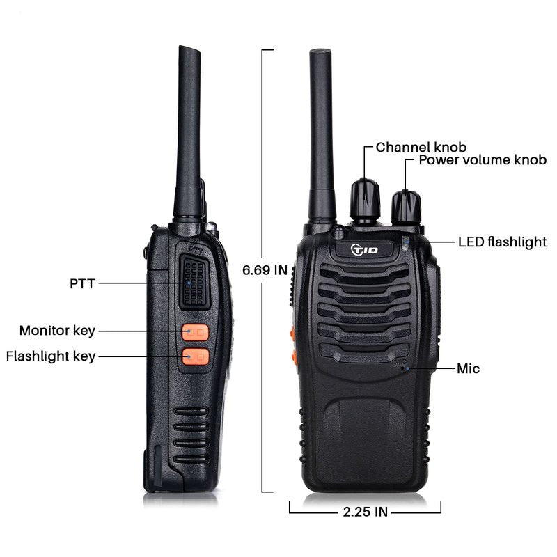TIDRADIO Walkie Talkies Long Range Two Way Radios with 6-Way Multi Unit Charger, Acoustic Tube Headset & Mic, Hands Free VOX, Frequency Copy, Flashlight for Adults School Church Camping- TD-V2, 6 Pack