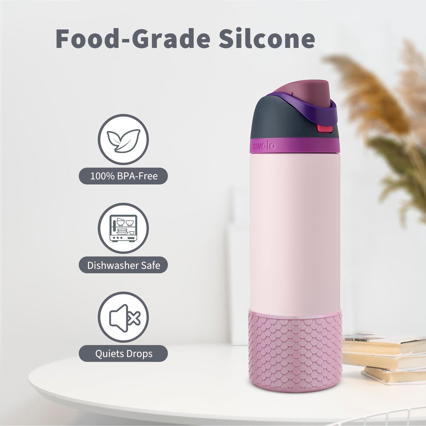 Diumepo Silicone Water Bottle Boot for Owala 24 oz, Anti-Slip Protective Sleeve Bottom Bumper Protector for Owala FreeSip/Twist/Flip 24 oz Water Bottle,BPA Free (Purple)
