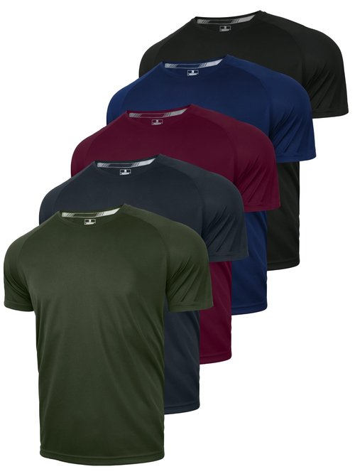 CuterzClub Mens Moisture Wicking Shirts 5 Pack Gym Casual Summer Quick Dry Fit Work Athletic Tee Running Out Fitted Short Sleeve Hiking Performance Elastic Lightweight (Multipack 14, 4XL)