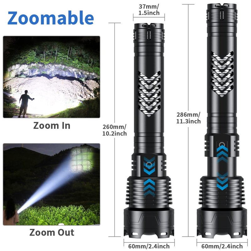 Weoxi Rechargeable Flashlights High Lumens, 6000 Lumens Super Bright Flashlights with Long Handle, 5 Modes & Zoomable, 10000mAh Waterproof Powerful Handheld Flashlight for Camping Emergency