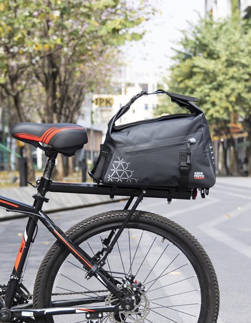 KEMIMOTO Bike Bag Full Waterproof, Bike Rear Rack Bag 16L Capacity, Bicycle Trunk with Two Shoulder Straps for Road and Mountain Cycling Travel (Black)