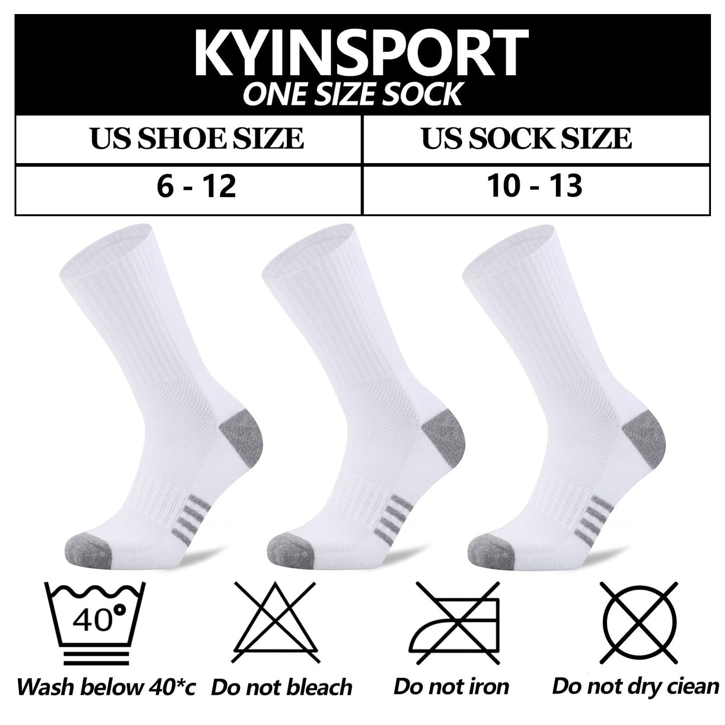 KYINSPORT Men's Athletic Cushioned Crew Socks - Cotton Cozy Running Socks, Moisture Wicking, Breathable Arch Support，6 Pack, White