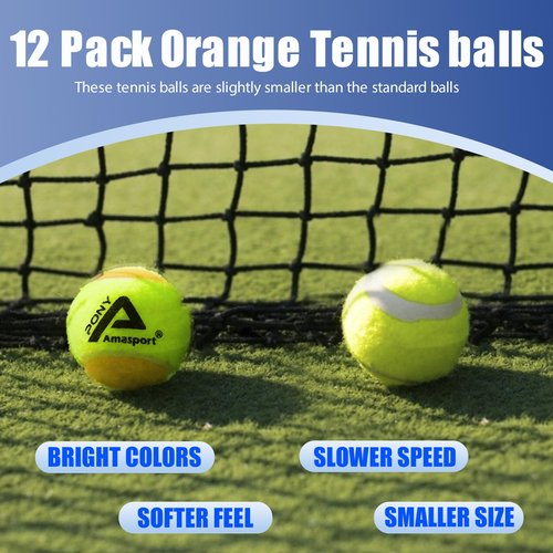 LITIAN 12 Pack Practice Tennis Balls – 50% Slower Orange Tennis Balls for Beginners – Extra Soft, Low Bounce – Great for Dog Play & Outdoor Practice