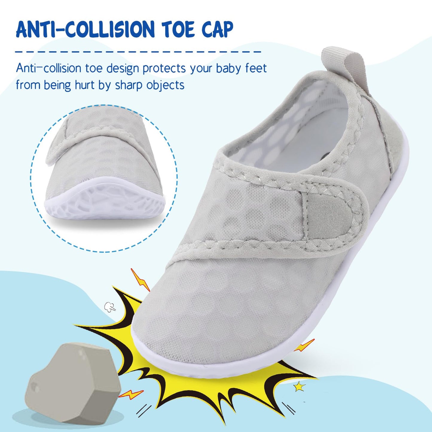 LeIsfIt Boys Girls Water Shoes Kids Aqua Socks Toddler Quick-Dry Swimming Shoes Non-Slip Summer Shoe for Beach Pool Surf, LightGrey, 11 Toddler