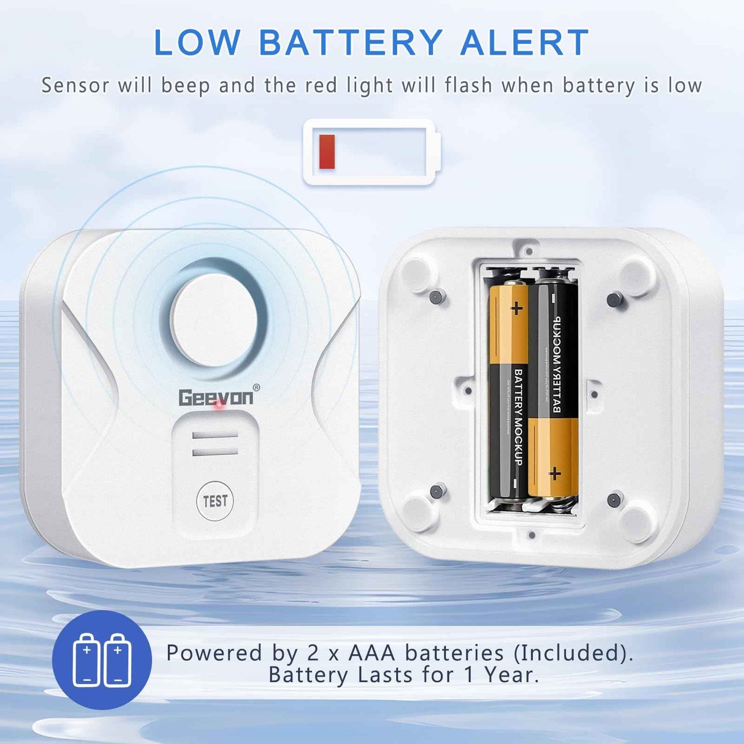 Geevon 4 Pack Water Leak Detectors for Home, 100dB Loud Water Alarm Sensor Leak Detection with Drip Alert for Basements, Laundry Rooms, Kitchen, IP56 Waterproof(Battery Included)