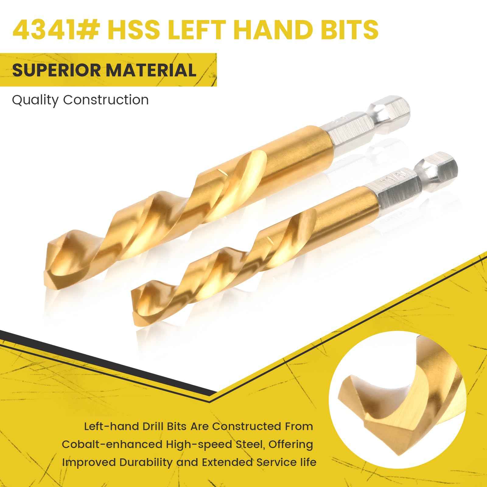 14-Pieces Screw Extractor and Left-Hand Drill Bit Set, Easy Out Broken Bolt Remover Reverse Cobalt HSS Steel Drill Kit, Ez Out Stripped, Rounded-Off, Damaged Bolts, Screws&Studs Removal Tool(Yellow)