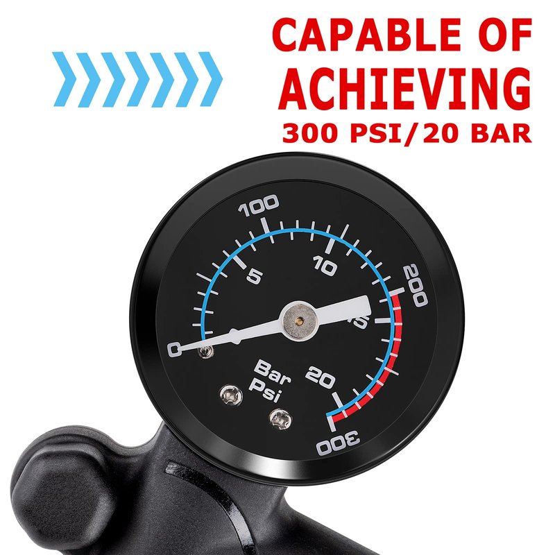 Shock Pump for Mountain, Road Bikes and Motorcycle - 300 Psi High Pressure for Front Fork and Rear Suspension Air Shocks Pump with Gauge -Portable Mini Pump with Air Bleed Button (Black)