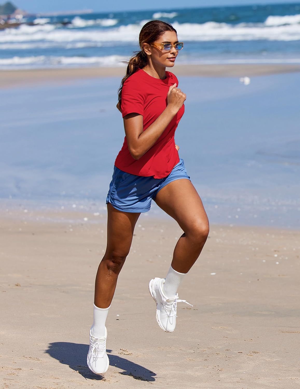 PINSPARK Soft Workout Tops for Women - Quick-Dry Athletic Tee with UPF 50+ Sun Protection | Ideal for Running & Hiking