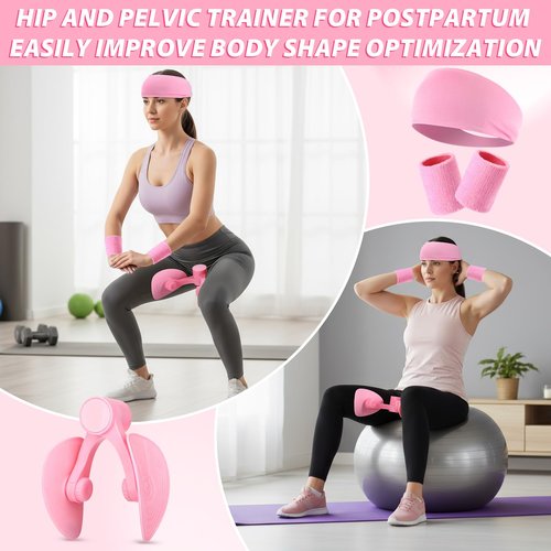 Halloscume 15 pcs Pilates Kit for Women Home Pilates Yoga Fitness Set with Pelvic Floor Trainer 5 Resistance Band Stretching Strap Non Slip Sock Ball Wristband Headband Gym Bag (Pink)