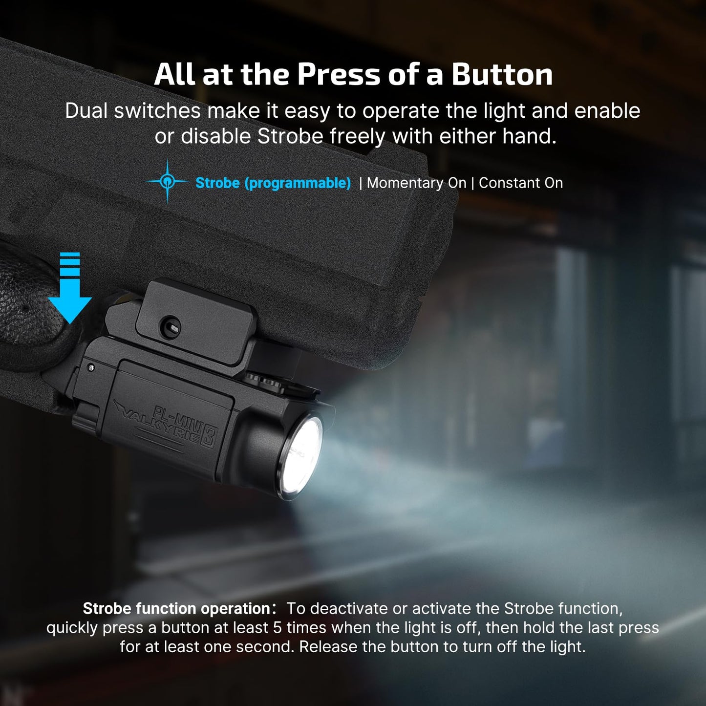 OLIGHT PL-Mini 3 Valkyrie 600 Lumens Compact Tactical Picatinny/GL/Hellcat Rail-Mounted Weaponlight with Two Included Rechargeable and Removable Battery, Pistol Light with Strobe Mode (Black)