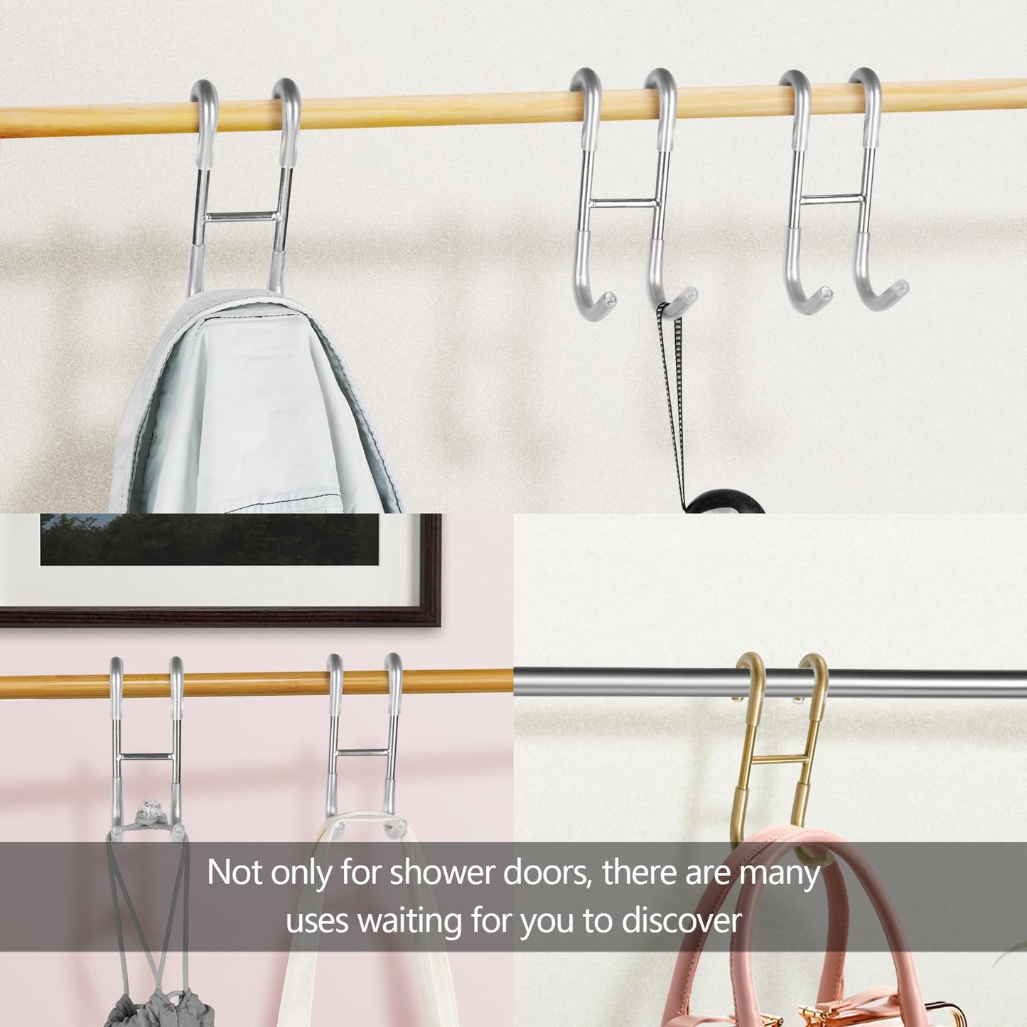NINETREX Shower Door Hooks,Over Glass Door Hooks for Bathrooms Frameless Glass,Heavy Duty SUS 304 Stainless Steel Hook for Towels,Squeegee,Loofah,Shaver,Robe,2 Pack,Gold