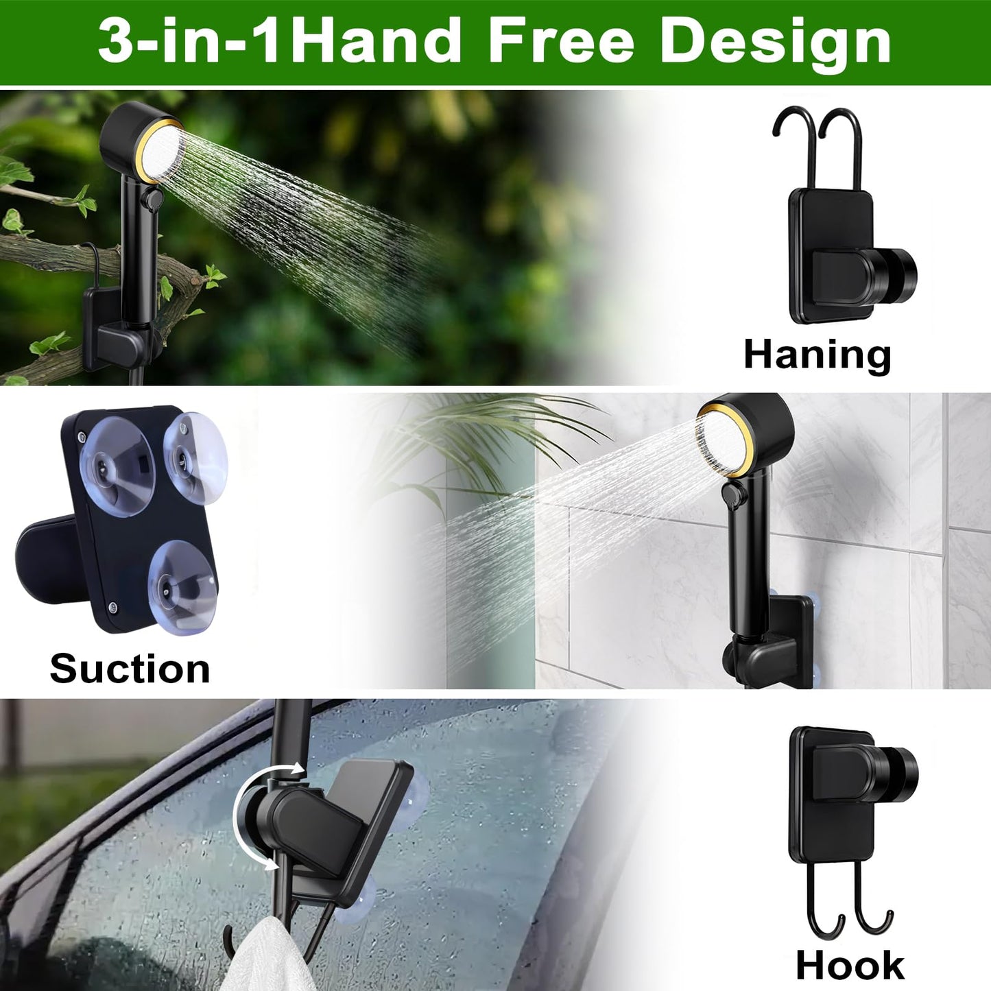 ZWJBSGY Portable Shower for Camping, 6000mAh Camping Shower Pumps with 196mins Long-Runtime, Smart Intelligent LED Display and 4 Spray Modes Outdoor Camp Shower Kit or Camping, Hiking, Traveling, Pet