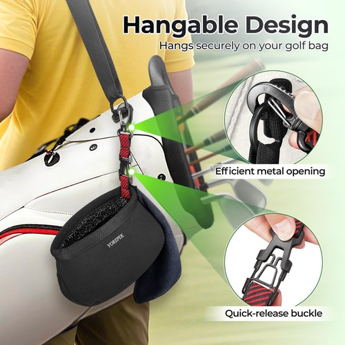 YOREPEK Golf Club Cleaner Bag with Towel, 360° Rotating Clip, Golf Ball Washer with Zipper Pocket, Valentines Day Golf Gifts for Him, Golf Bag Accessories for Men, Black