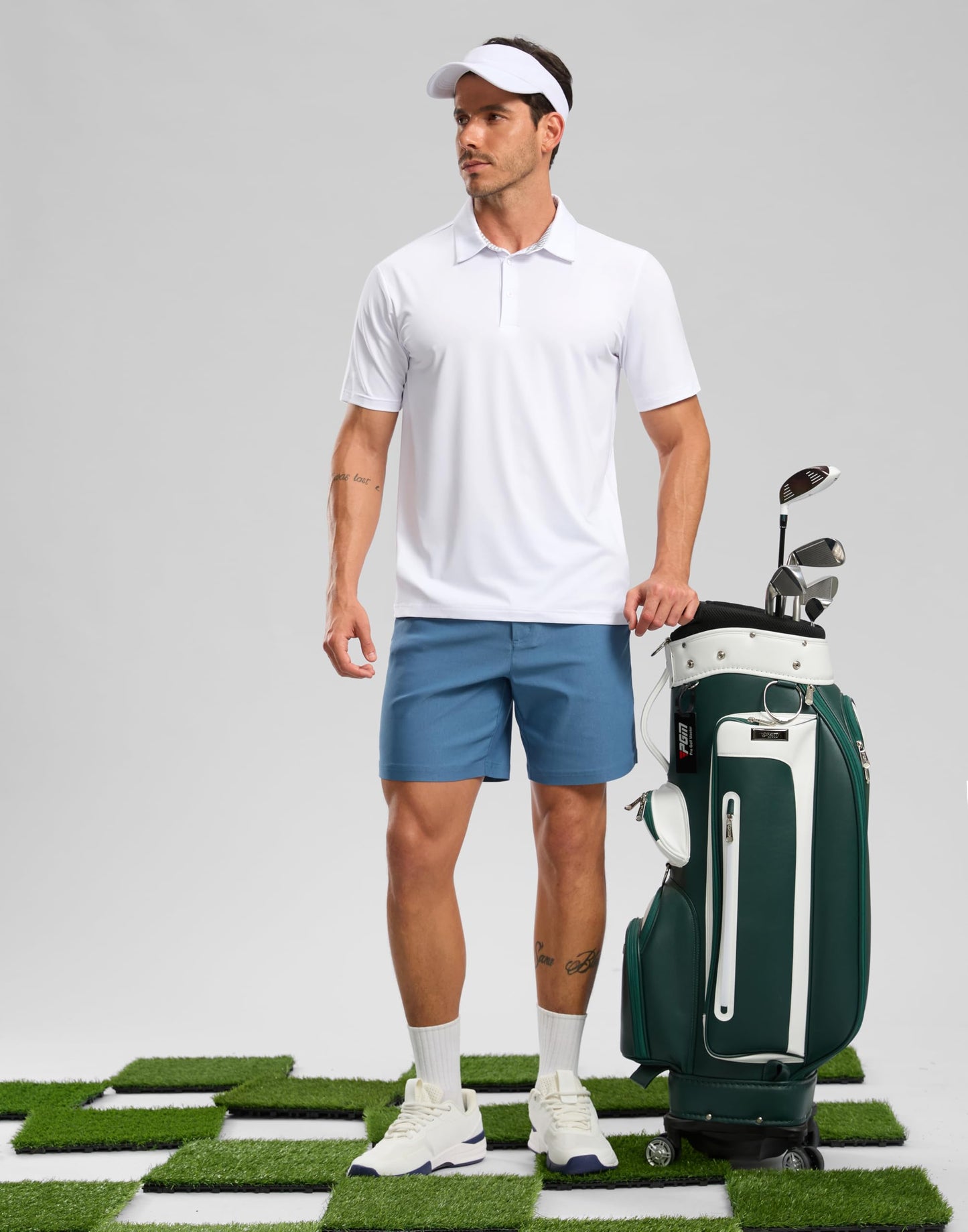 Golf Shirts Heather Polo Short Sleeve Dry Fit Lightweight Moisture Wicking Collared Shirts Casual Athletic Business (White, L)