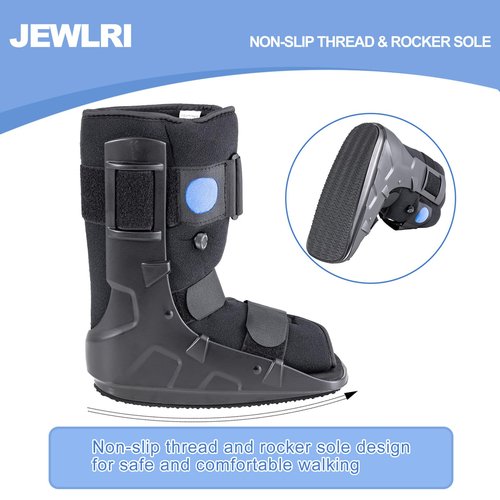 Jewlri Walking Boot, Short Air Walker Fracture Boot Support for Broken Foot Sprained Ankle Fracture Recovery fits Left or Right Foot Black Medium