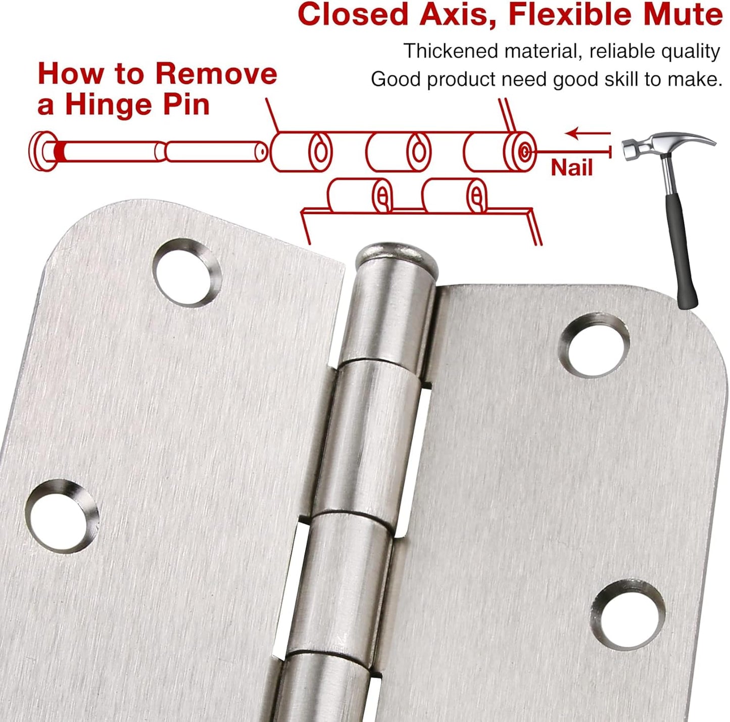 Cando 18-Pack Satin Nickel Door Hinges - Heavy Duty 3.5 Inch x 1/2" Rounded Radius for Interior Doors