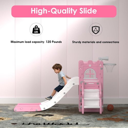 LulliSpace 6-in-1 Toddler Slide | Versatile Indoor & Outdoor Playset with Basketball Hoop & Telescope