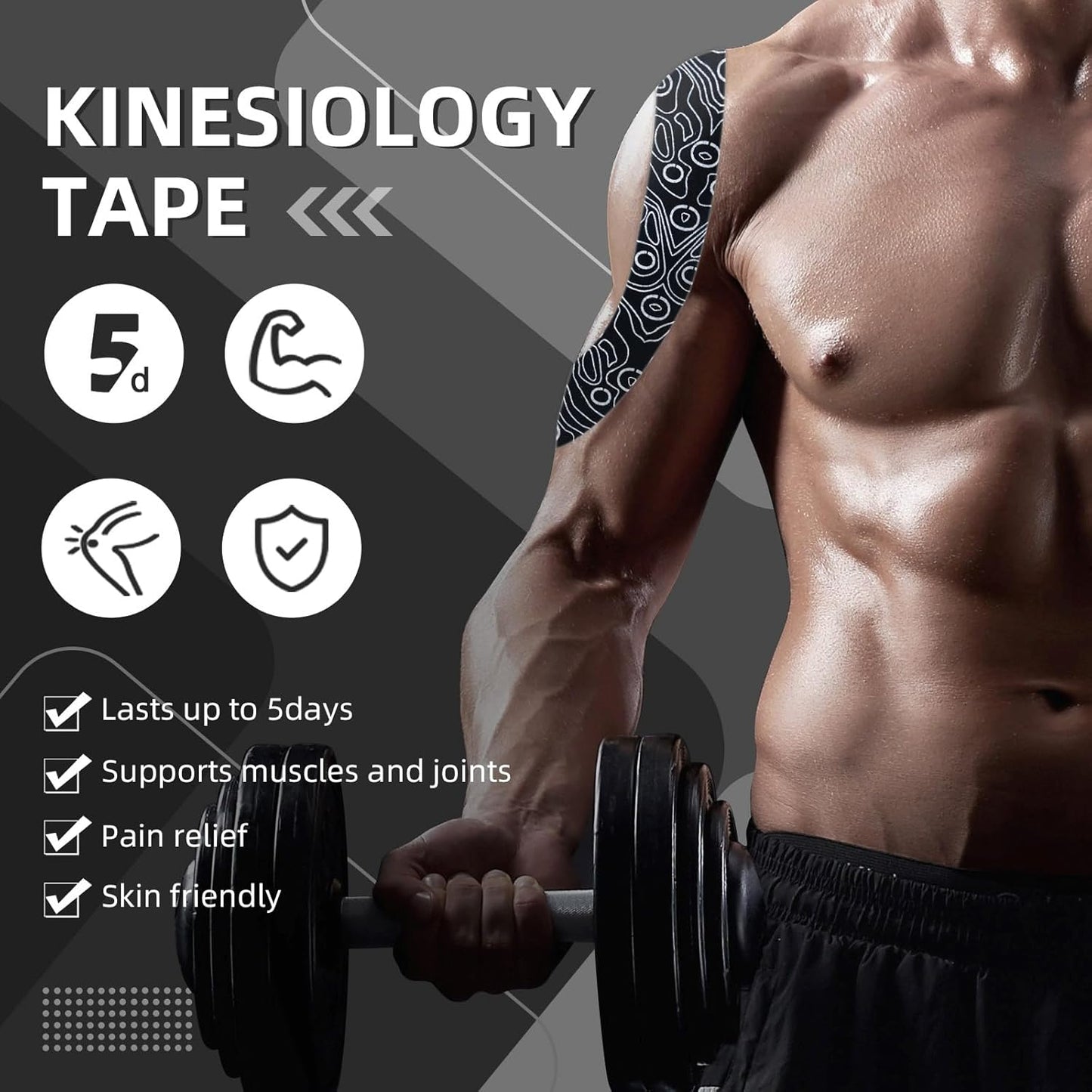 OK TAPE Kinesiology Tape - Pro Adhesive, Water-Resistant Elastic Athletic Tape | 103 Feet, Black