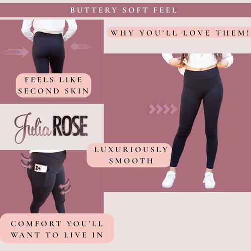 Julia Rose Luxe High-Waisted Leggings - Buttery Soft Tummy Control with Pockets for Women