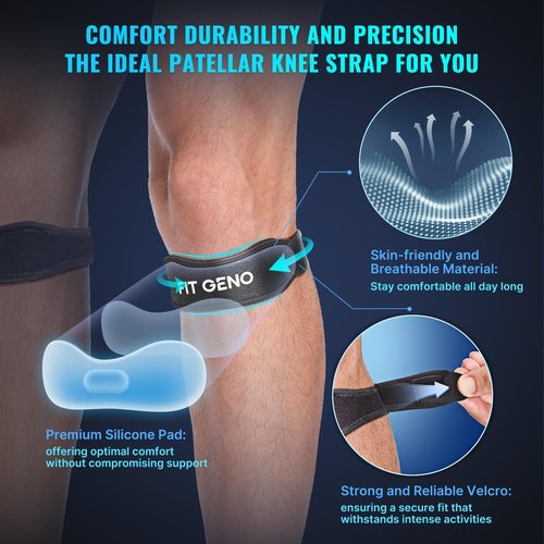 Fit Geno Knee Strap Patella Tendon Support: Patellar Stabilizing & Pain Relief for Man and Women - Knee brace for Runner's & Jumper's, Tendonitis, Running, Volleyball, Basketball (2-Pack)