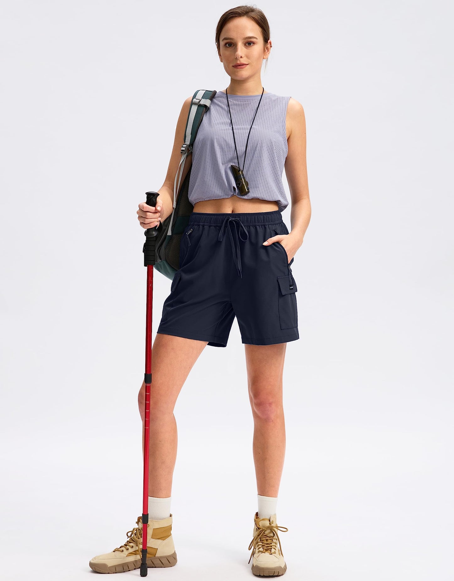 SANTINY Women's 5''/ 7''/9'' Hiking Cargo Shorts Quick Dry Lightweight Summer Shorts for Women Athletic Golf Zipper Pockets(Navy_XXL)