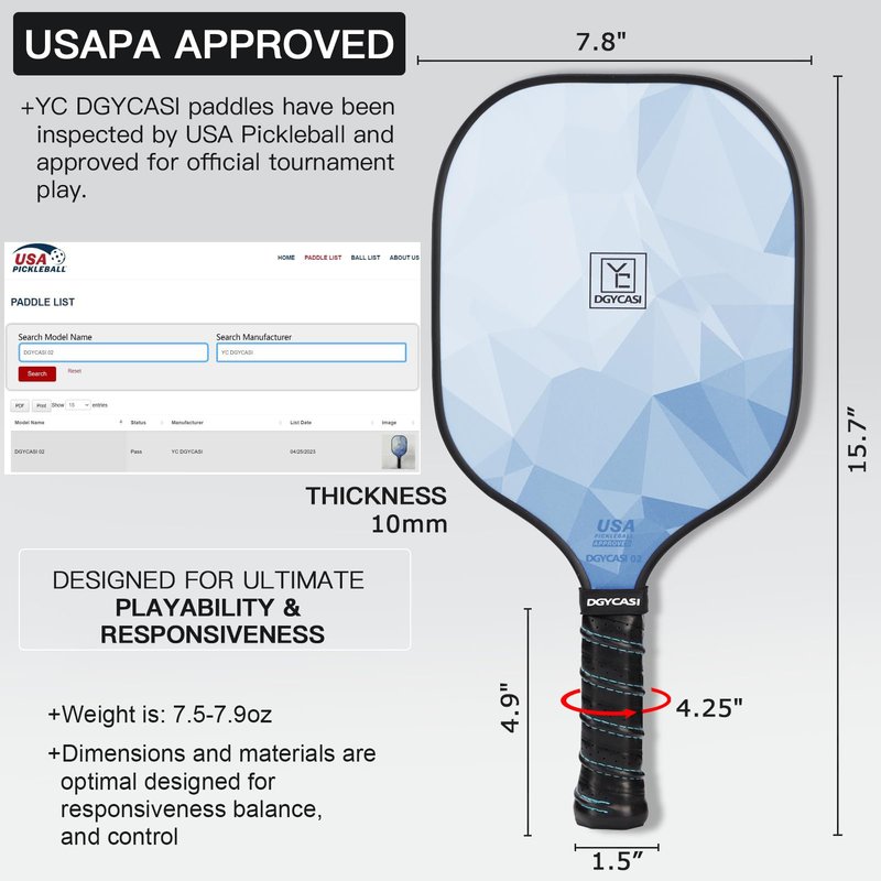 YC DGYCASI Pickleball Paddles Set of 4, USAPA Approved Pickleball Set, Fiberglass Pickle Ball Rackets, 3 Outdoor Pickleball, 3 Indoor Balls, 4 Pickleball Overgrip, 1 Bag for Women and Men