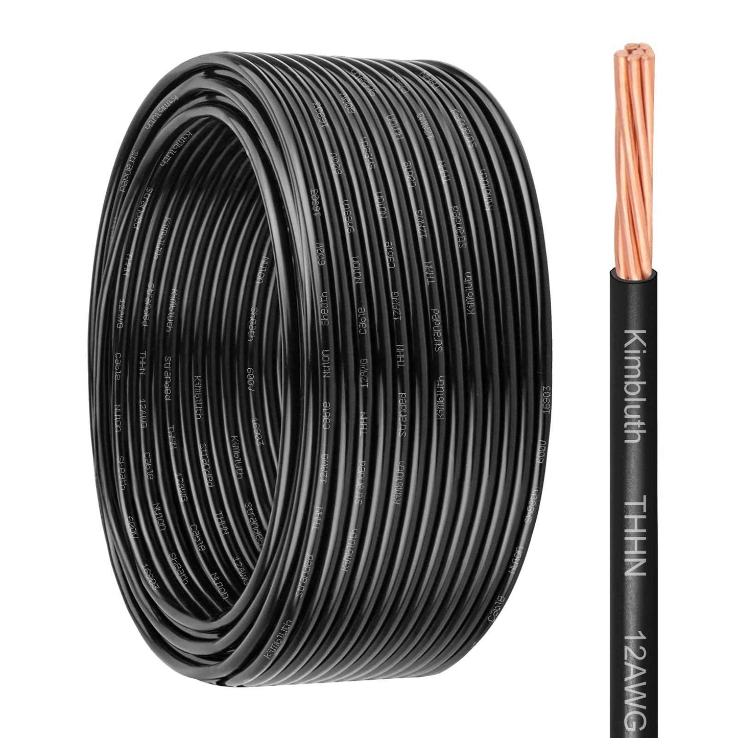 THHN Wire 12 Gauge 25 FT Stranded Copper Wire, 12 AWG Copper Wire Rated up to 600V Building Wire Nylon Jacket for Residential, CNC, Ground, Industrial (12 Gauge, Black)