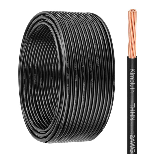 THHN Wire 12 Gauge 25 FT Stranded Copper Wire, 12 AWG Copper Wire Rated up to 600V Building Wire Nylon Jacket for Residential, CNC, Ground, Industrial (12 Gauge, Black)