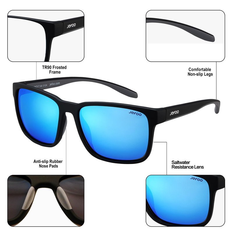 Jefoo Polarized Fishing Sunglasses for Men Women Kayaking Surfing Driving Lightweight Sports Sun Glasses UV Protection