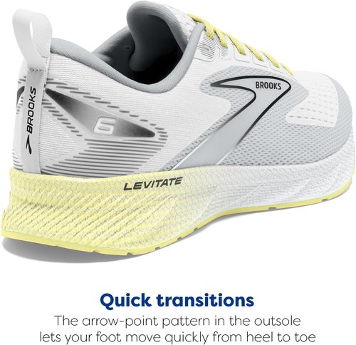 Brooks Women's Levitate 6 Running Shoes - Lightweight Comfort in White/Oyster/Yellow - Size 5 Medium