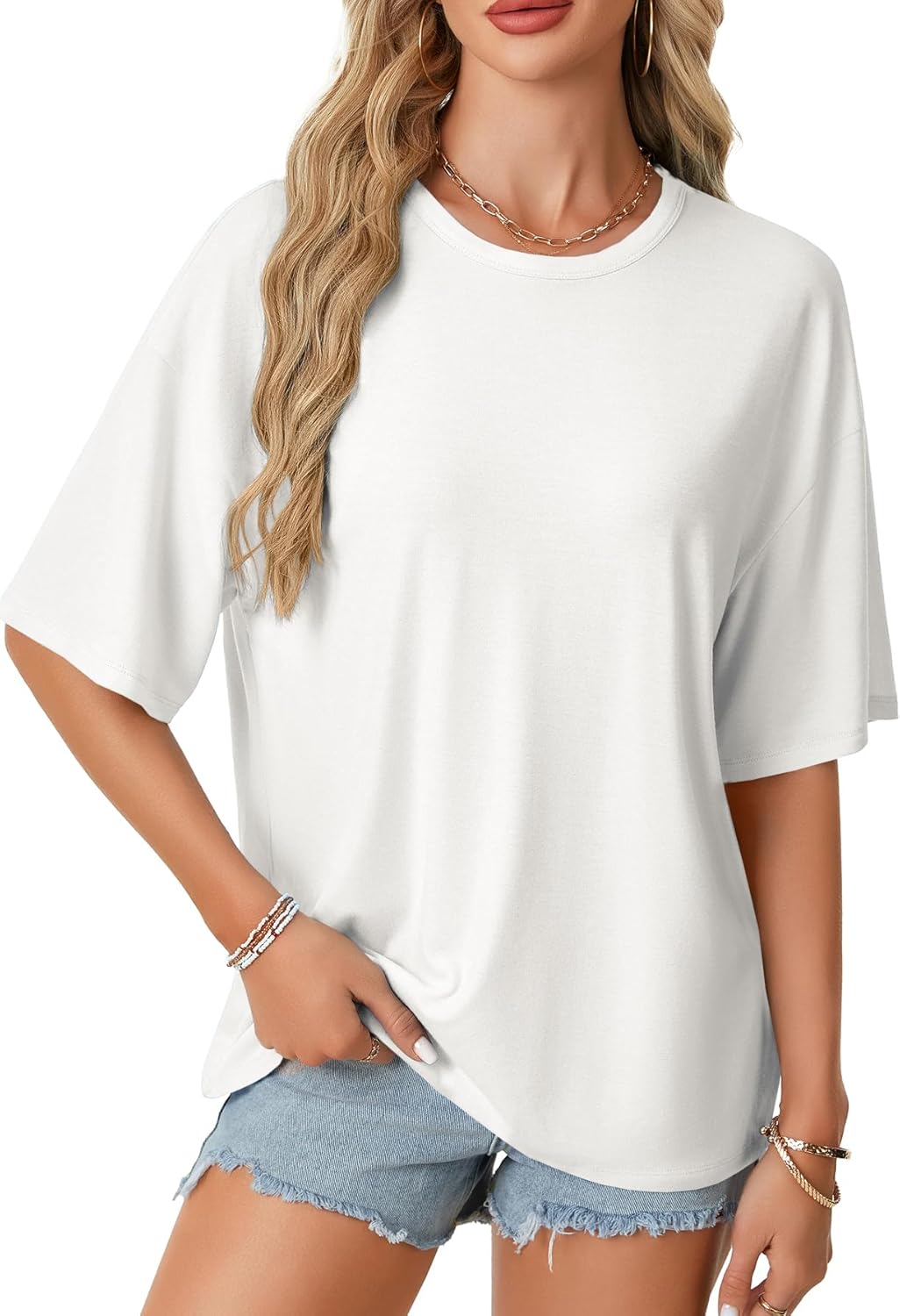 Rooscier Women's Open Back Workout Top - Oversized Backless Half Sleeve Casual Tee | Y2K Style