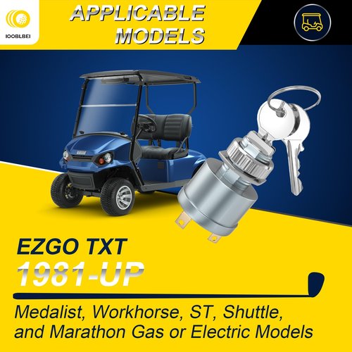 IOOBLBEI Golf Cart Ignition Switch with 2 Standard Keys, Fits 1981-UP EZGO TXT, Medalist, Workhorse, ST, Shuttle and Marathon Models, EZGO Key Switch Replace OEM# 33639G01